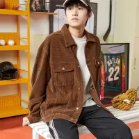 [3件8.5折186.9元,叠加优惠券]唐狮秋季新款灯芯绒男外套宽松休闲韩版短款男士翻领夹克外套