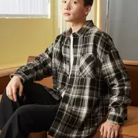 [3件8.5折110.4元,叠加优惠券]唐狮冬季新款长袖格子衬衫男黑色格子日系休闲宽松百搭衬衣潮
