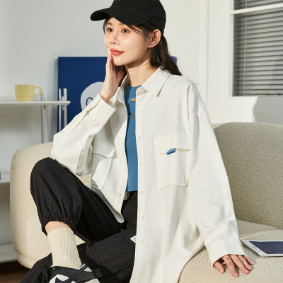 [1折价52.9元,叠加优惠券]唐狮春季新款工装衬衫女宽松休闲大口袋衬衣百搭外穿休闲外套