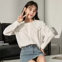 [8.5折价107元叠加优惠券]唐狮春季新款白色衬衫女娃娃领设计感小众法式甜美衬衣内搭