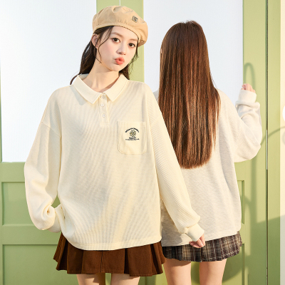 [2.5折价70元]唐狮长袖polo衫女新款上衣今流行高级感好看内搭打底衫宽松