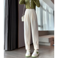 [1.5折价55元]唐狮秋冬新款女糯米裤灯芯绒宽松米白休闲裤哈伦裤九分萝卜裤