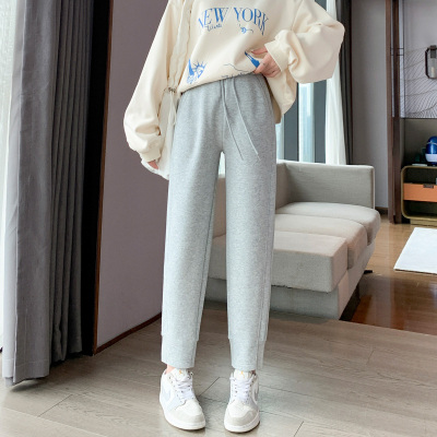 [2.5折价98元]唐狮运动裤加绒加厚新款女秋冬季针织宽松卫裤子束脚裤休闲裤