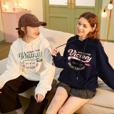 [1.5折价77元]唐狮春秋冬款卫衣女休闲oversize美式复古帽衫黑色连帽上衣