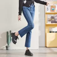 [3件8.5折84.9元,叠加优惠券]唐狮春季新款牛仔裤女高腰显瘦显高微喇裤小个子紧身喇叭裤子