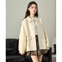 [2.5折价153元]唐狮冬季新款美拉德PU皮衣女美式复古秋冬翻领机车夹克外套K