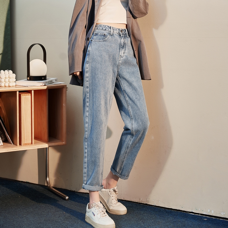[1折价39.9元,叠加优惠券]唐狮春季新款高腰牛仔裤女宽松直筒老爹哈伦裤子女萝卜九分裤