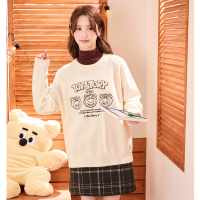[2.5折价92元]唐狮圆领白色毛线衫女草莓熊联名款线条图案奶fufu的日系慵懒毛衣xz