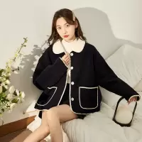 [3件8.5折186.9元,叠加优惠券]唐狮冬季新款颗粒绒外套女短款秋冬仿麂皮绒翻领美拉德上衣K