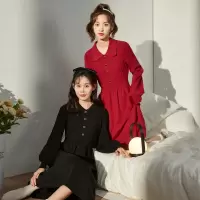 [2件8.8折]唐狮新年战袍圣诞穿搭红色连衣裙女秋冬新款长裙年会针织毛衣裙q