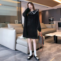 [2.5折价141元]唐狮黑色赫本风连衣裙女春秋新款长袖领裙子女春季流行穿搭s