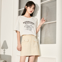 [2.5折价78元]唐狮灯芯绒半身裙秋季新款拼接短裙女高腰显瘦百搭包臀a字裙