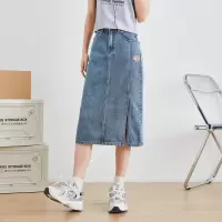 [3件8.5折93.4元,叠加优惠券]唐狮秋季新款牛仔半身裙女高腰中长裙开叉显瘦百搭包臀a字裙B