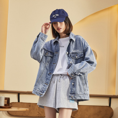[2.5折价126元]唐狮春秋牛仔外套女宽松韩版卡通图案印花时尚百搭上衣潮