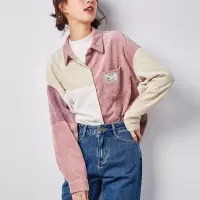 [2.5折价89.9元,叠加优惠券]唐狮上衣女新款多色拼接灯芯绒衬衫韩版宽松设计感小众潮