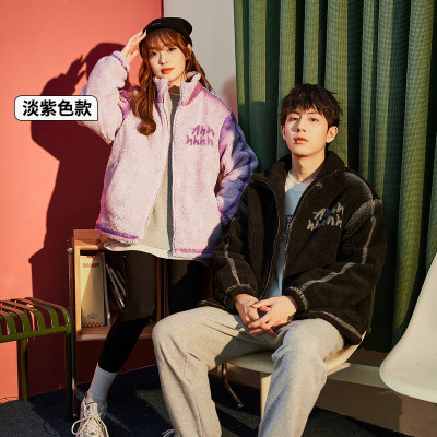 [3件8.5折169.9元,叠加优惠券]唐狮棉服女棉衣女棉服情侣女仿羊羔绒后背大图案立领厚短款棉衣