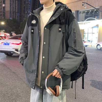 [8.5折价220.9元叠加优惠券]唐狮棉服棉衣外套男夹棉外套男连帽上下撞色胸前织带小细节工装棉衣