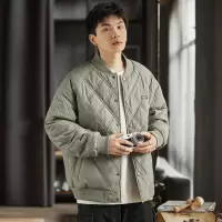 [3件8.5折169.9元,叠加优惠券]唐狮男冬季休闲宽松菱格棒球服棉衣男棒球领格形绗缝棉衣棉服外套男