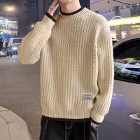 [3件8.5折110.4元,叠加优惠券]唐狮毛衣男秋冬撞色坑条织标毛衣男毛衣男士冬季男款毛衣男式毛衣