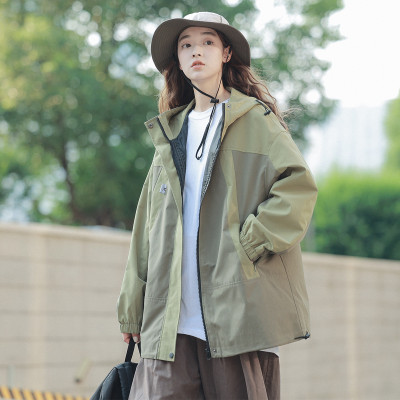 [2.5折价125元]唐狮秋季新款女连帽拼色宽松长袖工装外套百搭时尚韩版潮流