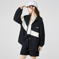 [2.5折价199元]唐狮秋装搭配一整套女新款撞色拼块运动开衫短裤两套tz