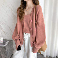 唐狮早秋新款薄款针织衫粉色温柔系穿搭两套针织女PO