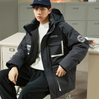 唐狮冬季新款连帽保暖短款羽绒服男休闲潮流百搭防寒冬季加厚外套