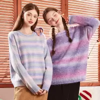 [2件8.8折]唐狮年秋季新款女彩虹圆领毛衣日系慵懒复古温柔氛围感穿搭xz