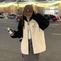 [8.5折价93.4元叠加优惠券]唐狮秋冬新款女立领拼接摇粒绒加厚加绒外套百搭高级感时髦潮