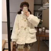 [3件8.5折169.9元,叠加优惠券]唐狮秋冬新款女立领牛角扣加绒加厚仿羊羔毛外套百搭高级感女