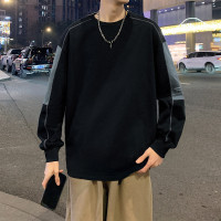 唐狮男士长袖t恤上衣体恤男长袖袖筒拼接车明线长袖t恤男装长袖t恤