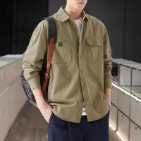 [3件8.5折110.4元,叠加优惠券]唐狮长袖衬衫男口袋小细节长袖衬衫男士秋装新款衬衣男长袖衬衫