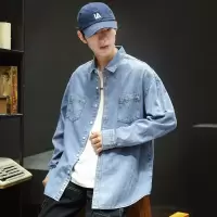[3件8.5折110.4元,叠加优惠券]唐狮牛仔衬衫男织标长袖牛仔衬衫长袖衬衫衬衫男长袖男士衬衫休闲衬衫