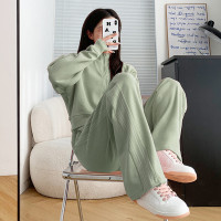 [1.5折价116元]唐狮秋季新款女翻领短款净色外套长裤百搭时尚韩系潮流