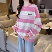 [1折价52.9元,叠加优惠券]唐狮秋季新款女圆领宽条纹卫衣百搭上衣减龄别致时尚气质潮流