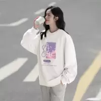 [8.5折价76.4元叠加优惠券]唐狮秋冬新款女圆领前胸图案卫衣百搭减龄可爱小个子潮流