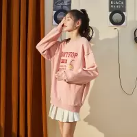 [3件8.5折67.9元,叠加优惠券]唐狮秋冬季卫衣女韩版宽松圆领前胸图案套头上衣流行百搭