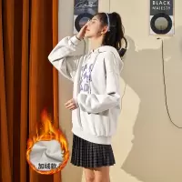 [3件8.5折76.4元,叠加优惠券]唐狮秋冬季卫衣女韩版宽松加绒加厚连帽前胸发泡字母上衣