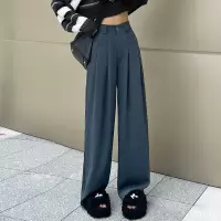 [1折价42.9元,叠加优惠券]唐狮西装长裤女宽松休闲阔腿裤女高腰宽松炭灰色大口袋压褶阔腿裤女