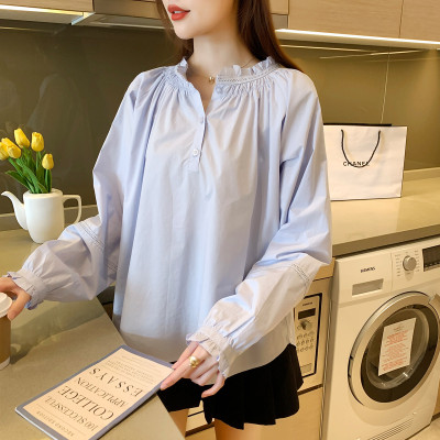 [3件8.5折109.7元,叠加优惠券]唐狮秋季新款女圆领花边长袖衬衫百搭上衣减龄别致时髦潮流