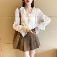 [3件8.5折109.7元,叠加优惠券]唐狮秋季新款女翻领木耳边长袖衬衫时髦减龄别致百搭潮流