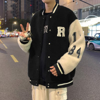 [1.5折价121元]唐狮男装秋冬外套男士外套秋冬男装外套男棒球领刺绣文字撞色羔毛外套