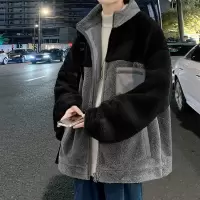 [3件8.5折118.9元,叠加优惠券]唐狮男士外套摇粒绒外套男男装外套男外套立领仿羊羔绒拼接外套男士外套