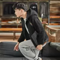 [3件8.5折102.9元,叠加优惠券]唐狮男士外套男休闲加厚外套男撞色拼接贴袋连帽外套