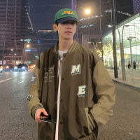 [2.5折价136元]唐狮外套男棒球服夹克外套男棒球领图案撞色男士外套新款秋季