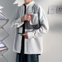 [2.5折价62元]唐狮男装上衣男士衬衣衬衫男拼接款长袖衬衫男式衬衫男士衬衫衬衣男