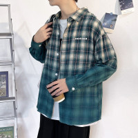 唐狮男士秋季上衣衬衫男长袖男翻领格子吊染长袖衬衫男士衬衫长袖外套