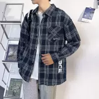 [3件8.5折118.2元,叠加优惠券]唐狮衬衣男长袖衬衫翻领男士衬衫字母印花格子衬衫男长袖衬衫休闲衬衫