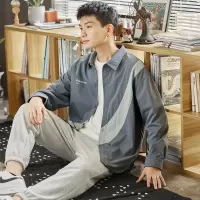 [3件8.5折126.7元,叠加优惠券]唐狮衬衫男长袖衬衫衬衣男士衬衫秋季男翻领前片拼接撞色长袖衬衫