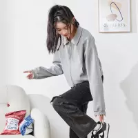 [3件8.5折84.9元,叠加优惠券]唐狮秋季外套女宽松短款显瘦翻领上衣双拉链设计感百搭潮